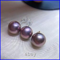 10mm-10.8mm Metallic Freshwater Pearl Earring Stud and Pendant Jewelry Set