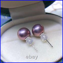 10mm-10.8mm Metallic Freshwater Pearl Earring Stud and Pendant Jewelry Set