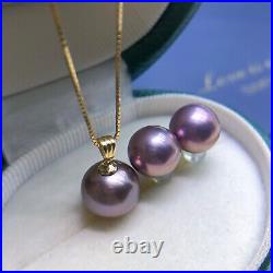 10mm-10.8mm Metallic Freshwater Pearl Earring Stud and Pendant Jewelry Set