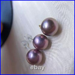 10mm-10.8mm Metallic Freshwater Pearl Earring Stud and Pendant Jewelry Set