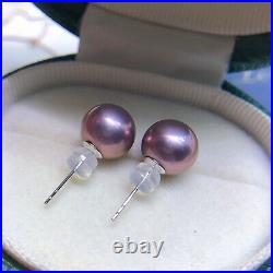 10mm-10.8mm Metallic Freshwater Pearl Earring Stud and Pendant Jewelry Set