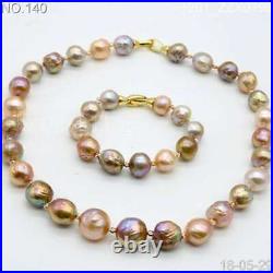 12-14MM SOUTH SEA multicolor KESHI PEARL NECKLACE bracelet set