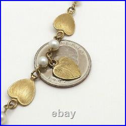 12k Gold Filled Heart Pearl Bracelet Necklace Non Pierced Earring Set Vintage