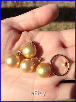 13mm Champagne South Sea Set (earrings, ring, pendant) in 14K YG setting