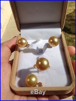13mm Champagne South Sea Set (earrings, ring, pendant) in 14K YG setting