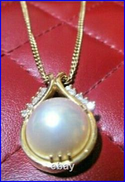 13mm Mabe Pearl & Diamond 14kt Yellow Gold Pendant & Earrings Set or Suite