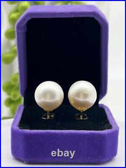 14.3mm-14.4mm South Sea Pearl White Stud Earrings 14k Gold settings