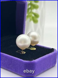 14.3mm-14.4mm South Sea Pearl White Stud Earrings 14k Gold settings