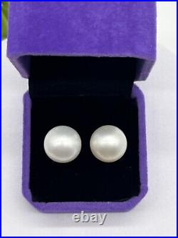 14.3mm-14.4mm South Sea Pearl White Stud Earrings 14k Gold settings