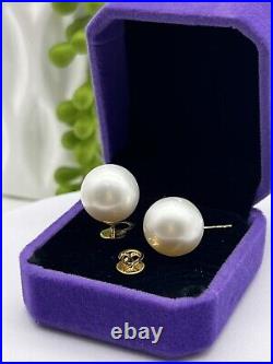 14.3mm-14.4mm South Sea Pearl White Stud Earrings 14k Gold settings