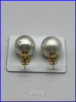 14.3mm-14.4mm South Sea Pearl White Stud Earrings 14k Gold settings