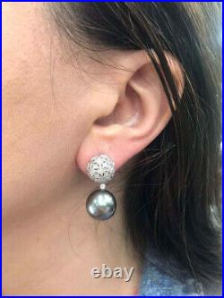 14.56CT Round & Pearl CZ Stone Milgrain Set Engagement Earrings 14K White Gold