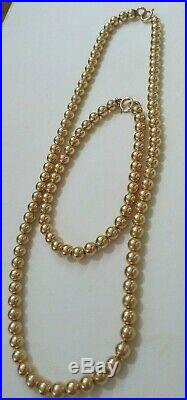 14 Gram 14k Yellow Gold 5mm 16 Collar Bead Necklace & 5mm 7 Bead Bracelet Set