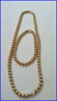 14 Gram 14k Yellow Gold 5mm 16 Collar Bead Necklace & 5mm 7 Bead Bracelet Set