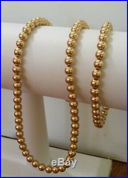 14 Gram 14k Yellow Gold 5mm 16 Collar Bead Necklace & 5mm 7 Bead Bracelet Set