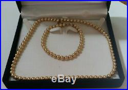 14 Gram 14k Yellow Gold 5mm 16 Collar Bead Necklace & 5mm 7 Bead Bracelet Set