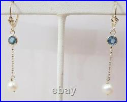 14 K Yellow Gold Necklace & Earrings Sets with Blue Topaz & pearls
