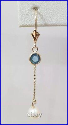 14 K Yellow Gold Necklace & Earrings Sets with Blue Topaz & pearls