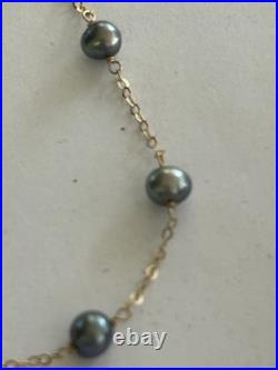 14 KT Black Pearl Jewelry Set Necklace, Bracelet & Blk Pearl Ring With 14 Diamonds