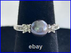 14 KT Black Pearl Jewelry Set Necklace, Bracelet & Blk Pearl Ring With 14 Diamonds