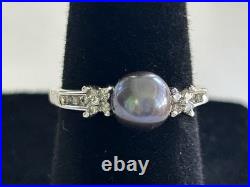 14 KT Black Pearl Jewelry Set Necklace, Bracelet & Blk Pearl Ring With 14 Diamonds