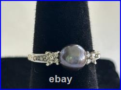 14 KT Black Pearl Jewelry Set Necklace, Bracelet & Blk Pearl Ring With 14 Diamonds