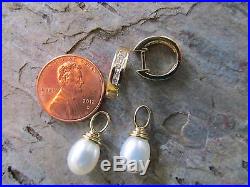 14 KT Yellow Gold Channel Set Diamond & Pearl Hoop Earring & with Detach Charms
