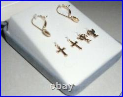 14 Kt Gold Drop Earrings Wardrobe Heart, Cross, Cupid Angel Interchangable Sets