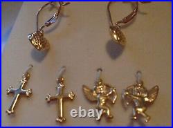 14 Kt Gold Drop Earrings Wardrobe Heart, Cross, Cupid Angel Interchangable Sets