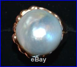 14 carat Gold Ring with Large Pearl Art Nouveau Setting
