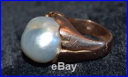 14 carat Gold Ring with Large Pearl Art Nouveau Setting