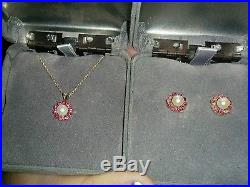 14 k Gold Ruby and Pearl Set