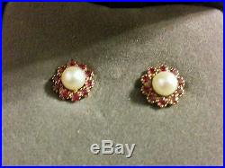 14 k Gold Ruby and Pearl Set