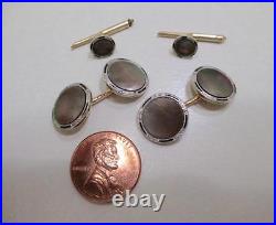 14 kt Yellow Gold Cuff Links & Tuxedo Studs 4 Piece Set Mother of Pearl & Onyx