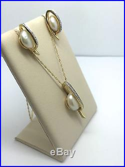 14k Gold Mabe Pearl Earring And Pendant Set