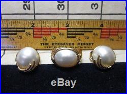 14k Gold Mabe Pearl Ring + Pierced Earrings Set
