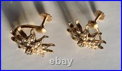 14K Gold 1/2 Carat Diamond Pearl Jewelry Set Brooch & Earrings 21.9g Antique