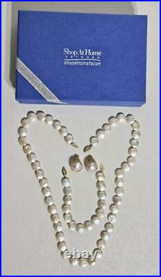 14K Gold 11mm Baroque Coin Pearl Necklace Bracelet & Earring Set