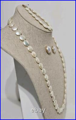 14K Gold 11mm Baroque Coin Pearl Necklace Bracelet & Earring Set