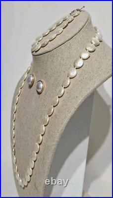 14K Gold 11mm Baroque Coin Pearl Necklace Bracelet & Earring Set