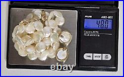 14K Gold 11mm Baroque Coin Pearl Necklace Bracelet & Earring Set