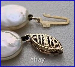 14K Gold 11mm Baroque Coin Pearl Necklace Bracelet & Earring Set