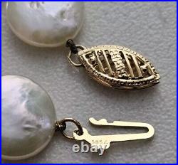 14K Gold 11mm Baroque Coin Pearl Necklace Bracelet & Earring Set