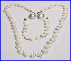 14K Gold 11mm Baroque Coin Pearl Necklace Bracelet & Earring Set