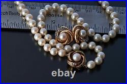 14K Gold. 32CTtw Diamonds Akoya Pearls Natural 19 Necklace Earrings Set