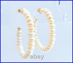 14K Gold 6.5-7mm Pearl Beaded Station Necklace & 4.5-5mm Pearl Hoop Earrings Set