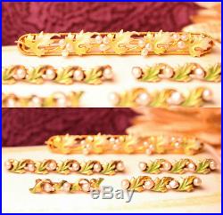 14K Gold Antique Krementz Enameled Seed Pearl Lingerie Pins Brooch Set