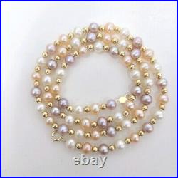 14K Gold Bead Tri-Colored Pearl Necklace Bracelet Set