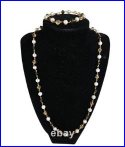14K Gold Beaded Garnet Citrine Pearl Necklace Bracelet Set World Wide Imports