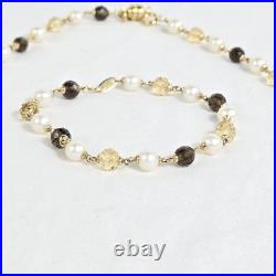 14K Gold Beaded Garnet Citrine Pearl Necklace Bracelet Set World Wide Imports